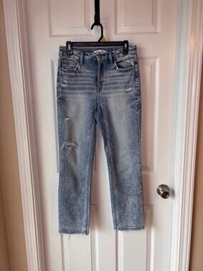 Flying Monkey Women’s Distressed High Rise Straight Leg Jeans Light Wash Size 28
